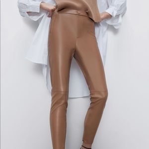 Zara tan faux leather leggings